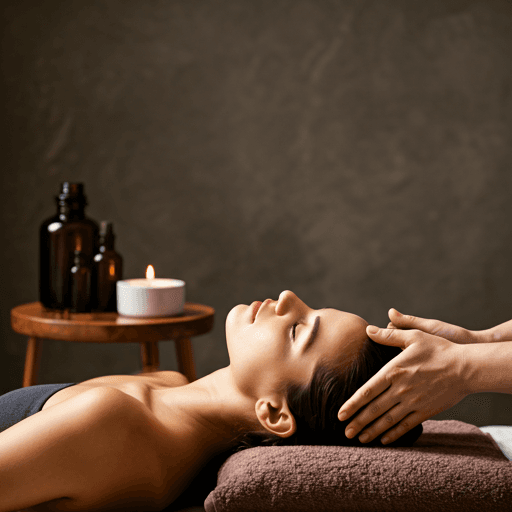 Calming head and shoulder massage with aromatic essential oils