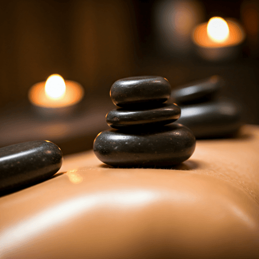 Warm basalt stones placed on a person's back during massage